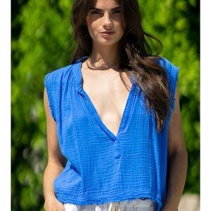 9 Seed blue gauze top